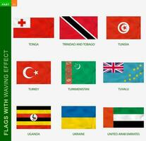 Set of flag with waving effect, national flag with texture. vector