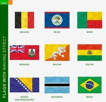 Set of flag with waving effect, national flag with texture. vector