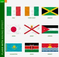 Set of flag with waving effect, national flag with texture. vector