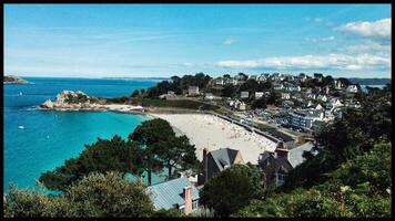 Breathtaking Coastal View in Bretagne, Perros Guirec, Trestrignel, France photo