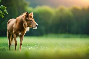 a horse is standing in the grass. AI-Generated photo