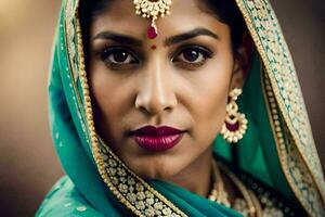 a beautiful indian woman wearing a traditional sari. AI-Generated photo