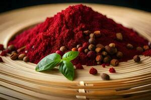 a pile of red powder with spices and herbs. AI-Generated photo