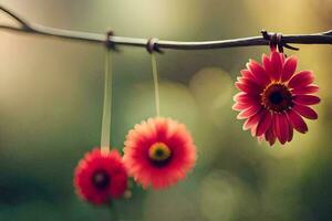 red flowers hanging from a branch. AI-Generated photo