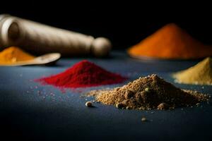 various spices and spices on a dark background. AI-Generated photo