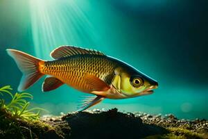 photo wallpaper fish, the sun, the water, the grass, the grass, the grass,. AI-Generated