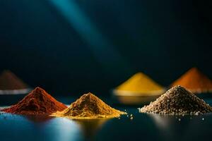 a variety of spices on a dark background. AI-Generated photo