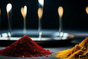 a candle lit next to a bowl of spices. AI-Generated photo