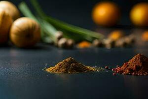 spices and spices on a dark table. AI-Generated photo