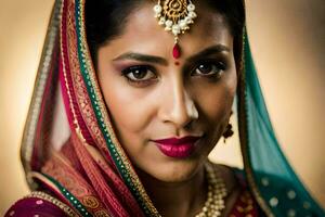 un indio mujer en tradicional atuendo. generado por ai foto