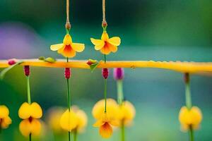 yellow flowers hanging from a string. AI-Generated photo