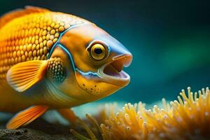 a close up of a fish with its mouth open. AI-Generated photo