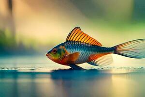 un pescado es caminando en el agua. generado por ai foto