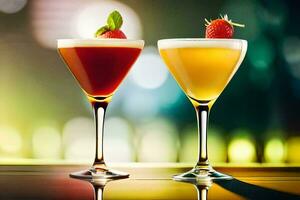 two cocktails with strawberries on the rim. AI-Generated photo