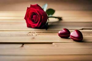 red rose on a wooden table. AI-Generated photo