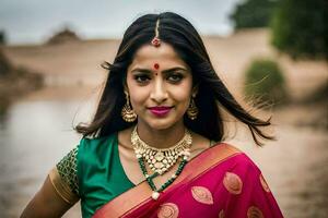 a beautiful indian woman in a sari. AI-Generated photo