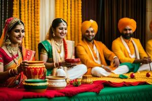 indian wedding ceremony with bride and groom. AI-Generated photo