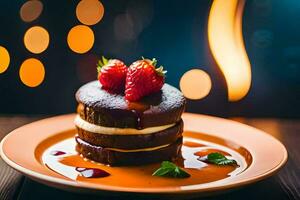 a stack of pancakes with strawberries on top. AI-Generated photo