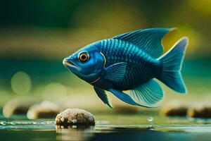 a blue fish is swimming in the water. AI-Generated photo