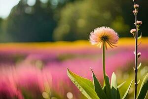 a single pink flower stands out in a field. AI-Generated photo