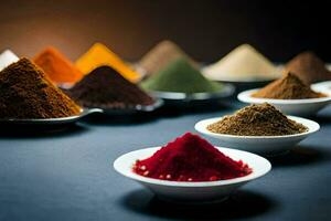 a variety of spices in bowls. AI-Generated photo