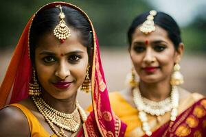 two women in traditional indian attire. AI-Generated photo