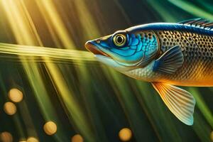 un pescado con un largo cola es mostrado en el luz de sol. generado por ai foto