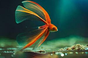 a fish with long tail and orange fins. AI-Generated photo