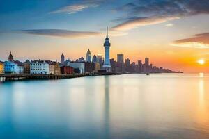 el Dom sube terminado el ciudad horizonte en auckland generado por ai foto