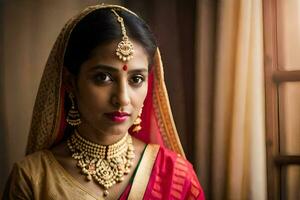 a beautiful indian bride in traditional attire. AI-Generated photo