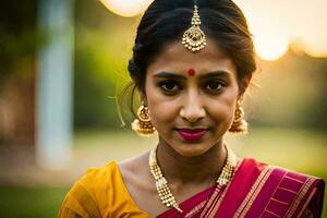 a beautiful indian woman in a sari. AI-Generated photo