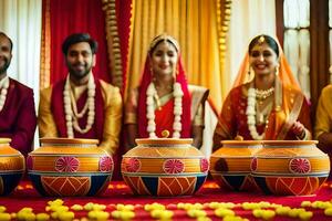 a group of people in traditional indian attire. AI-Generated photo