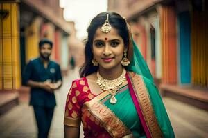 a beautiful indian bride in traditional attire. AI-Generated photo