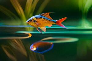 a fish is swimming in the water with grass. AI-Generated photo