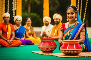 indio Boda ceremonia en Delhi. generado por ai foto