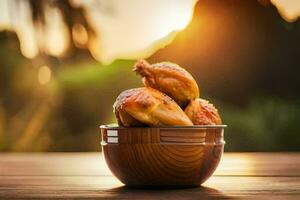 chicken in a bowl on the table. AI-Generated photo