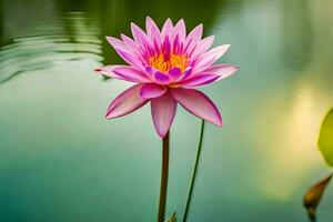 a pink lotus flower is standing in the water. AI-Generated photo