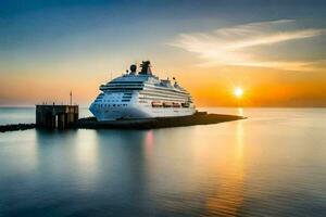 crucero Embarcacion en el Oceano a puesta de sol. generado por ai foto