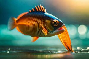 a fish with a long tail and orange fins. AI-Generated photo