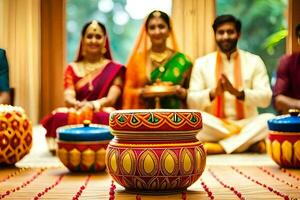 indian wedding ceremony with family and friends. AI-Generated photo
