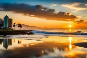 el Dom conjuntos terminado un playa y edificios generado por ai foto