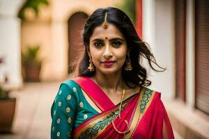 a beautiful indian woman in a sari. AI-Generated photo