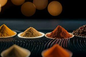 a variety of spices are shown in a row. AI-Generated photo