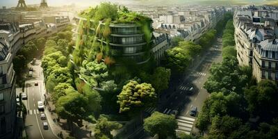 Paris of the Future Lush Ecology. Generative AI. photo