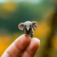 Micro Marvel Tiny Elephant Perched on Finger   Generative AI Macro Shot photo