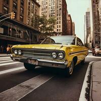 Retro 70s NYC Yellow Cab Ride. Generativ AI. photo