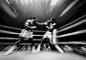 Historic Black and White Heavyweight Boxing Match, AI-Generated Power Punch photo