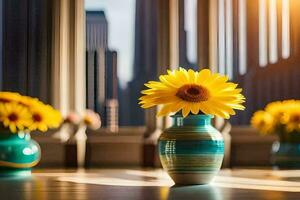 girasoles en un florero por James Kennedy para rechoncho unido. generado por ai foto