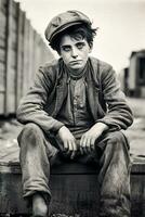 Great Depression Era Boy Portrait, generative ai photo