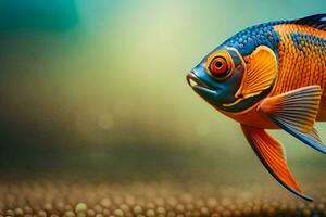 un vistoso pescado con brillante naranja y azul ojos. generado por ai foto